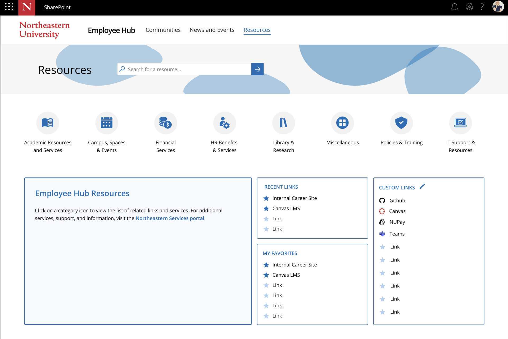 Screenshot of the resources tab within Employee Hub.